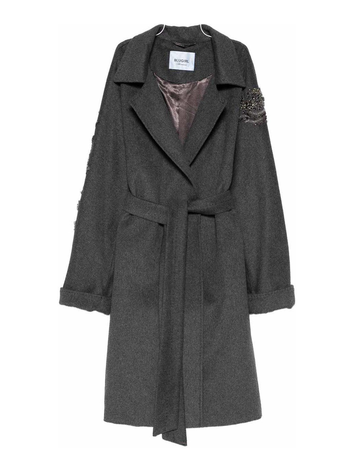 Blugirl Embellished Belted Coat In Gray