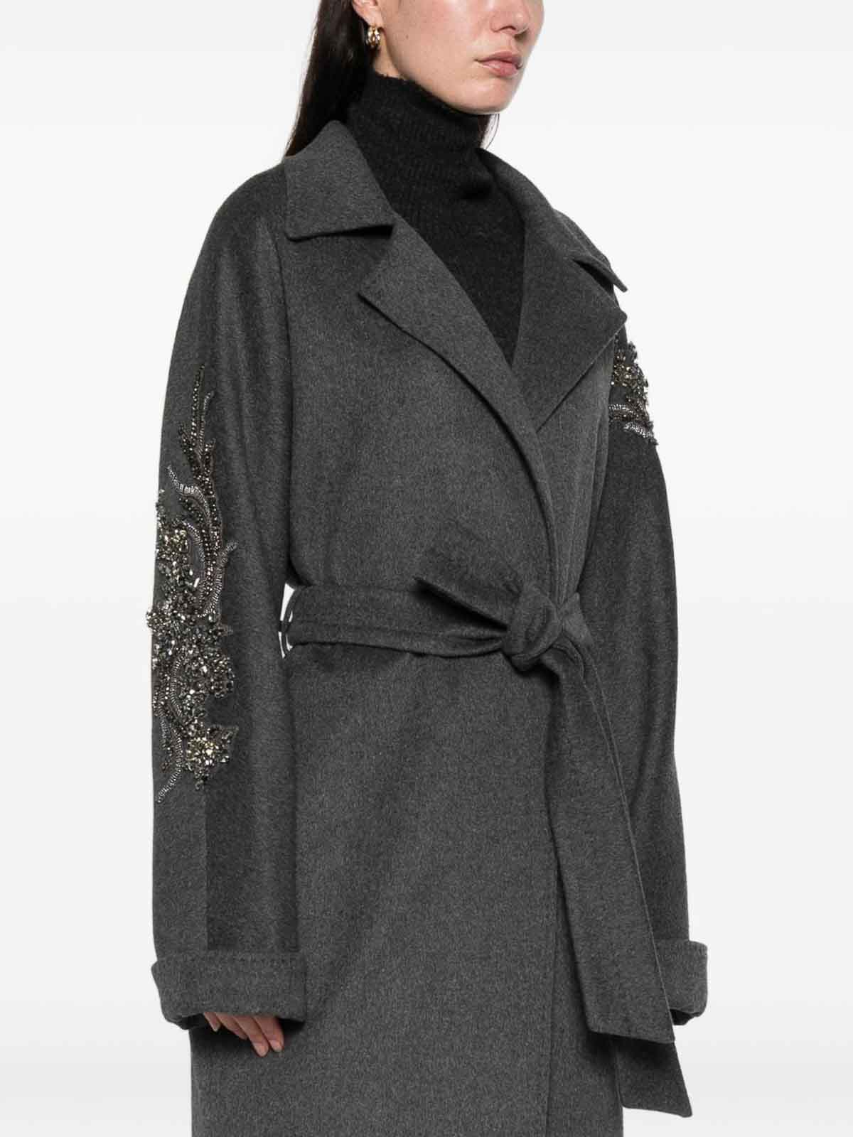 Blugirl Embellished Belted Coat In Gray
