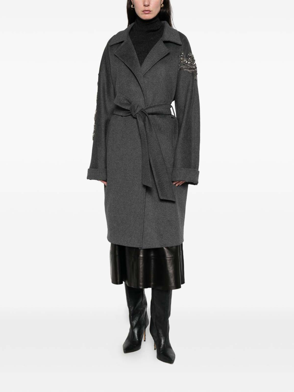 Blugirl Embellished Belted Coat In Gray