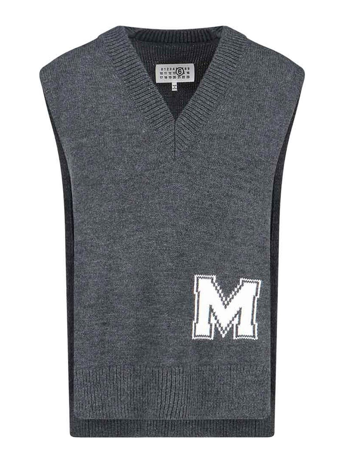 Mm6 Maison Margiela V-neck Sweater In Gray
