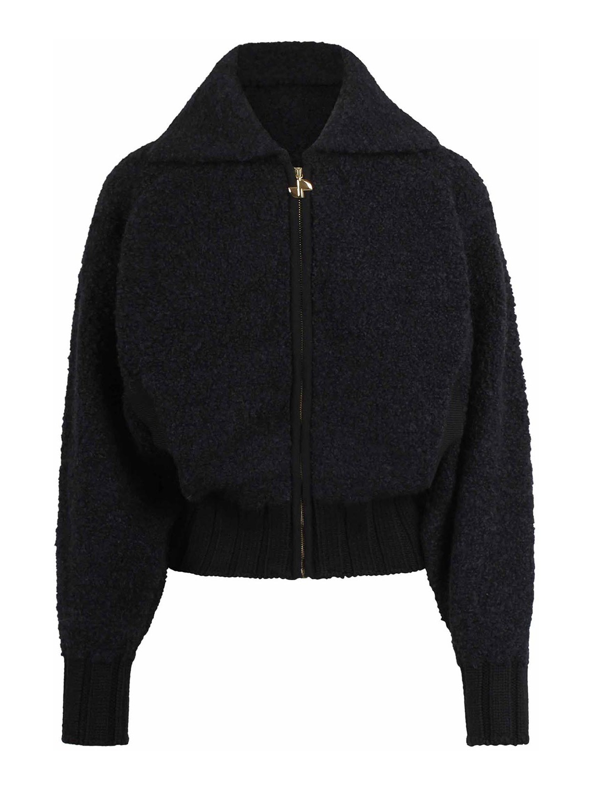 Patou Wool And Alpaca Blend Boucle Bomber Jacket In Black