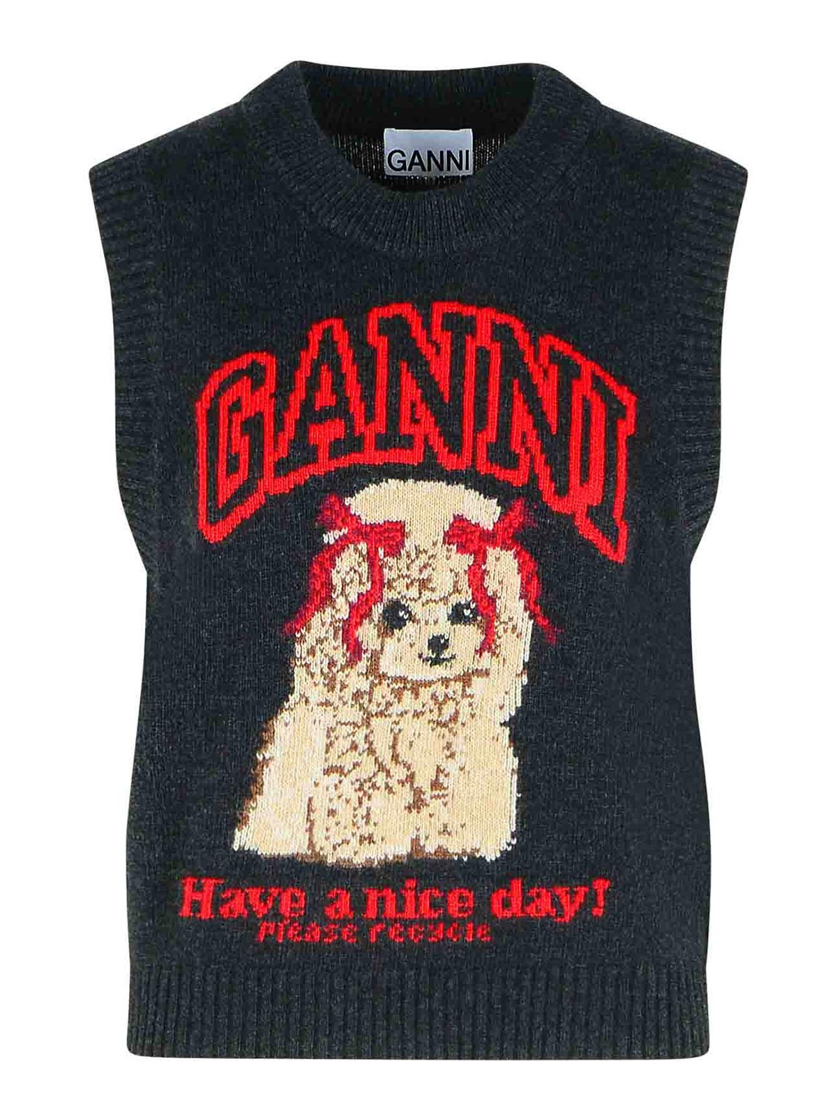 Ganni Black Wool Blend Vest In Blue