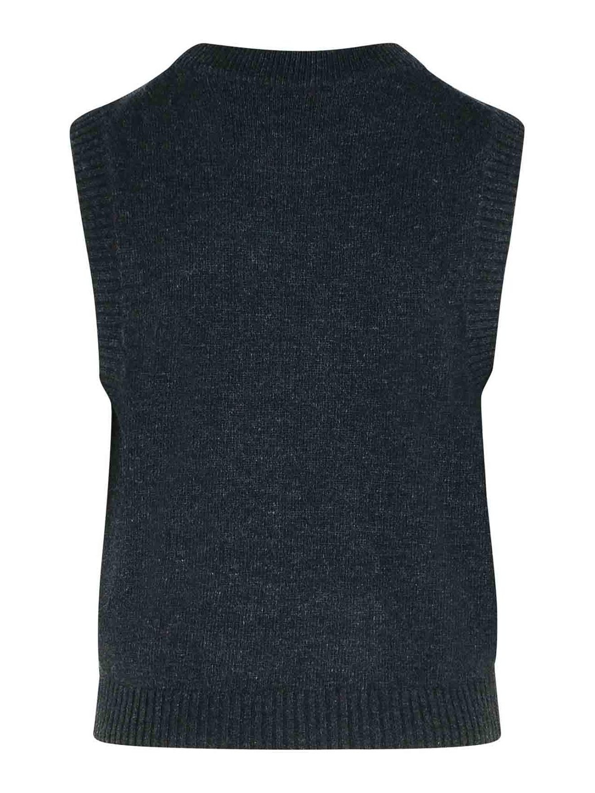 Ganni Black Wool Blend Vest In Blue