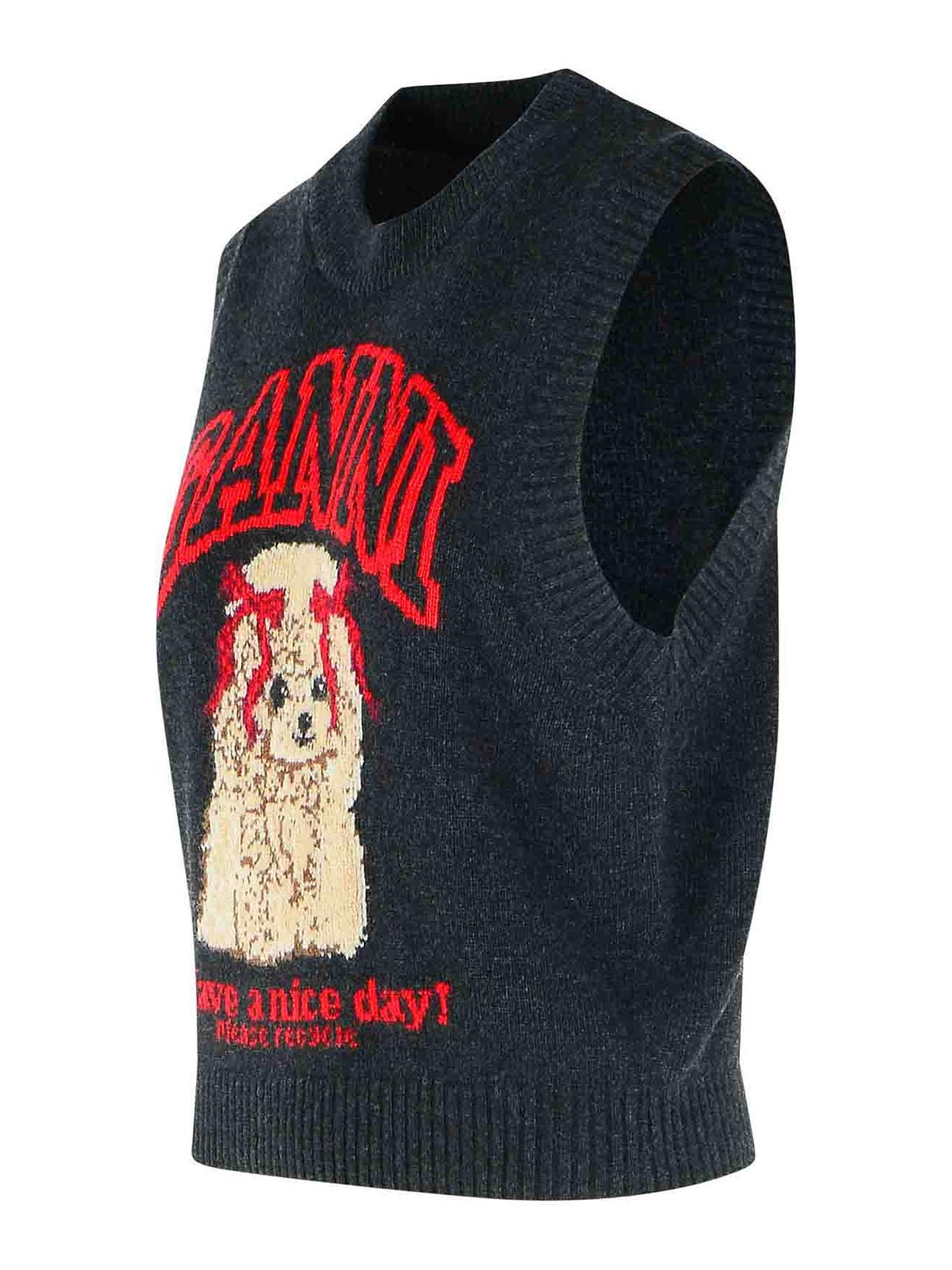 Ganni Black Wool Blend Vest In Blue