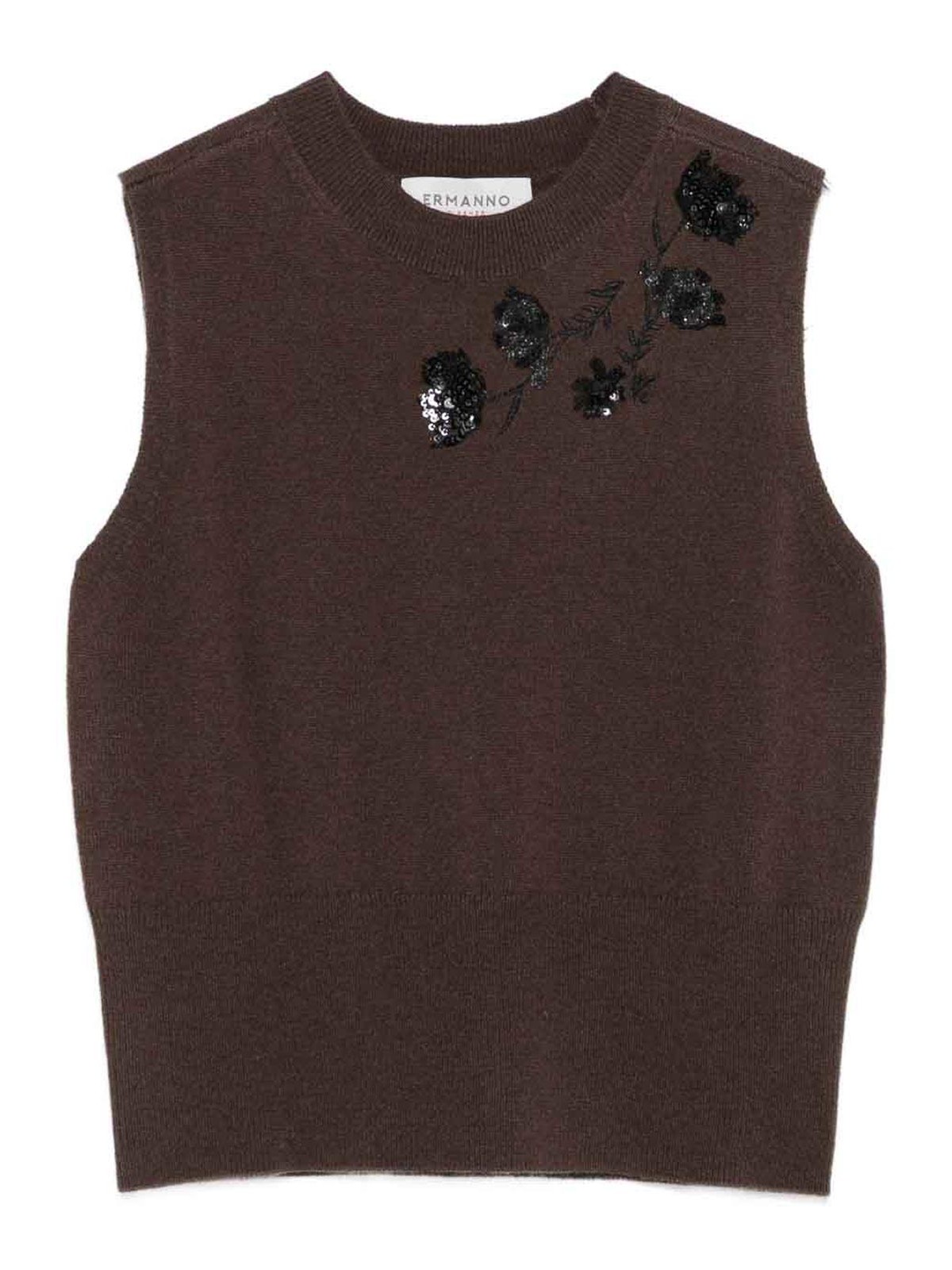 Ermanno Firenze Embroidered Vest In Brown