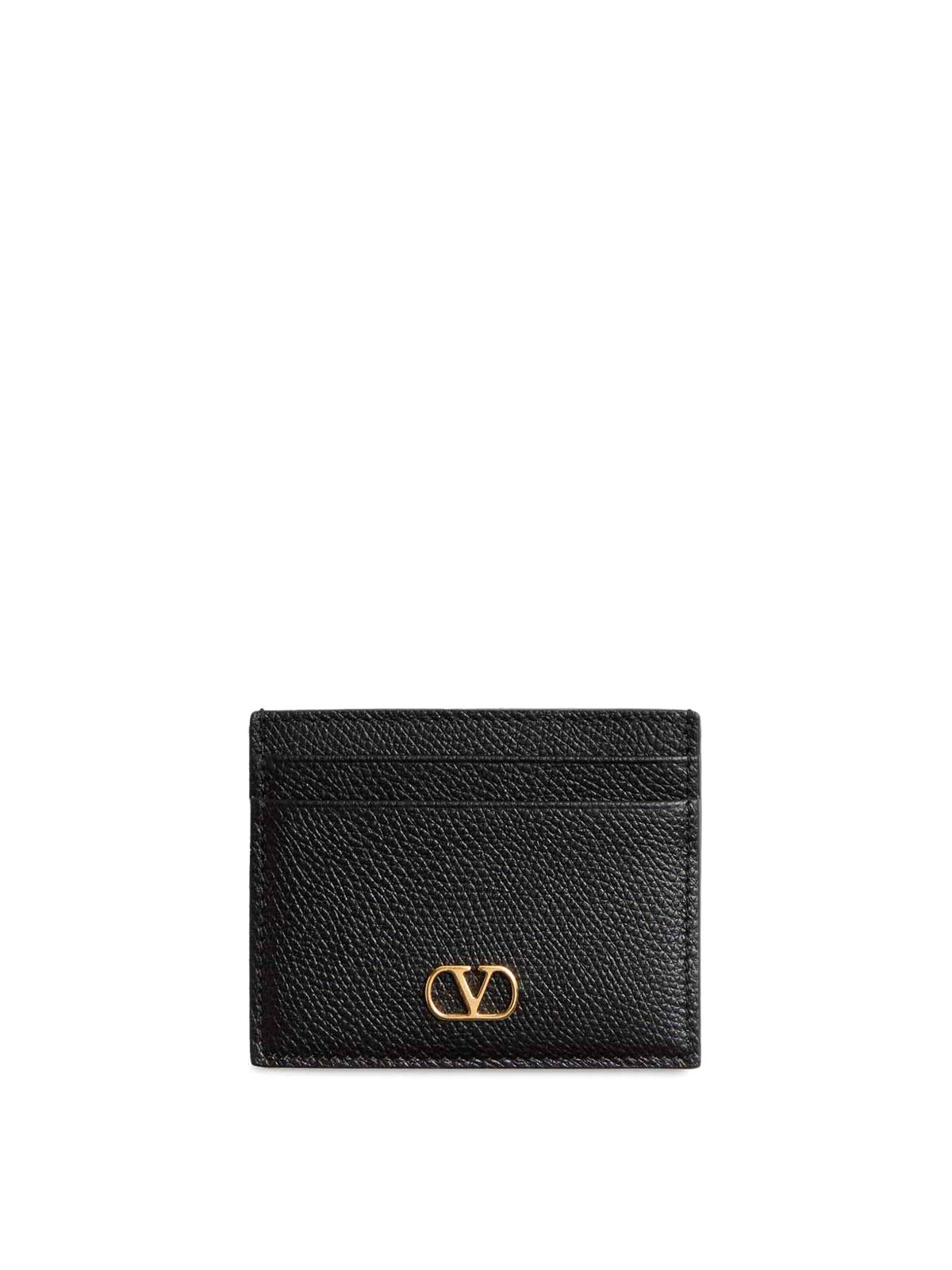 Valentino Garavani Vlogo Signature Leather Card Case In Black