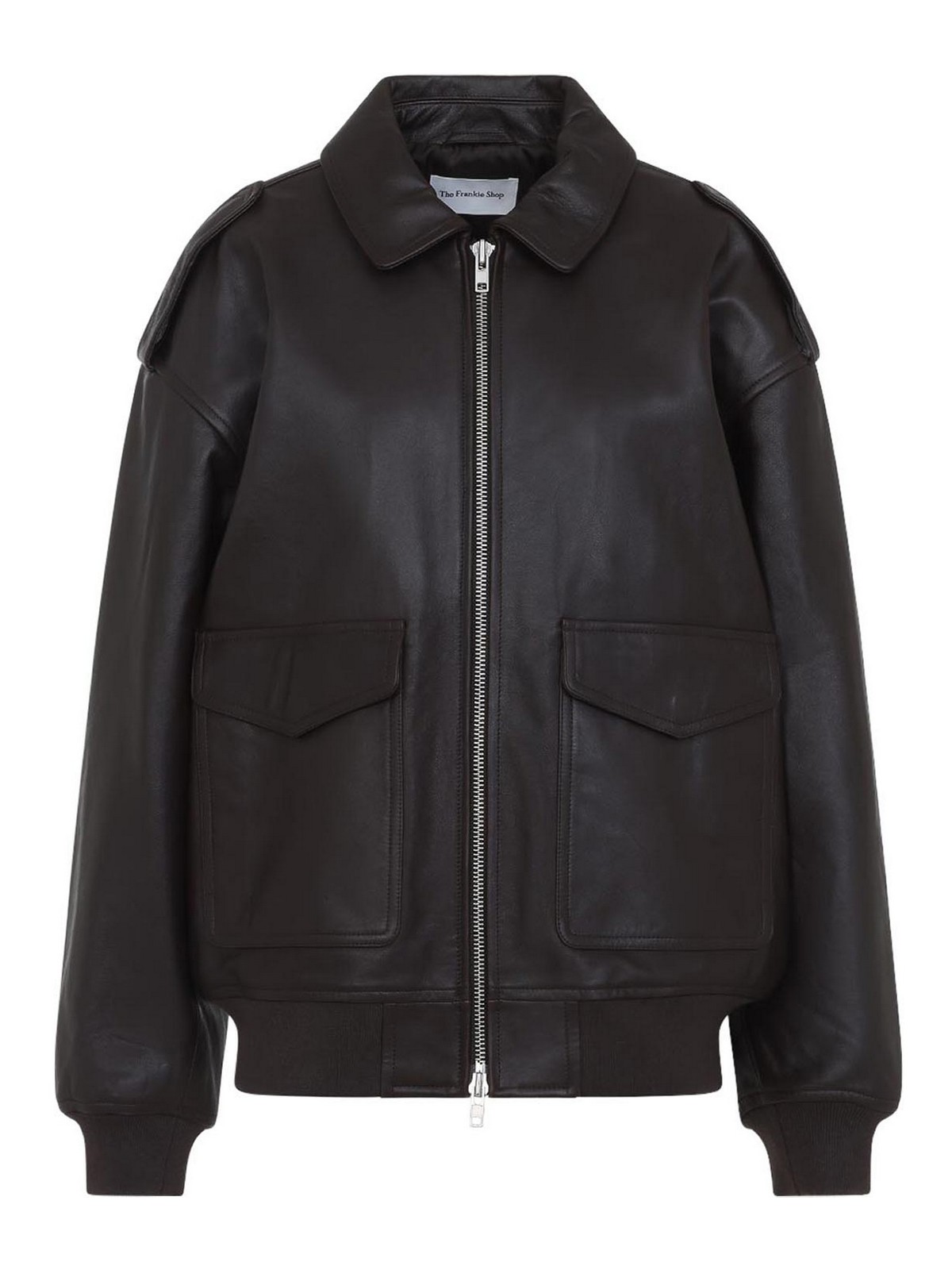 The Frankie Shop Viper Leather Jacket In Brown