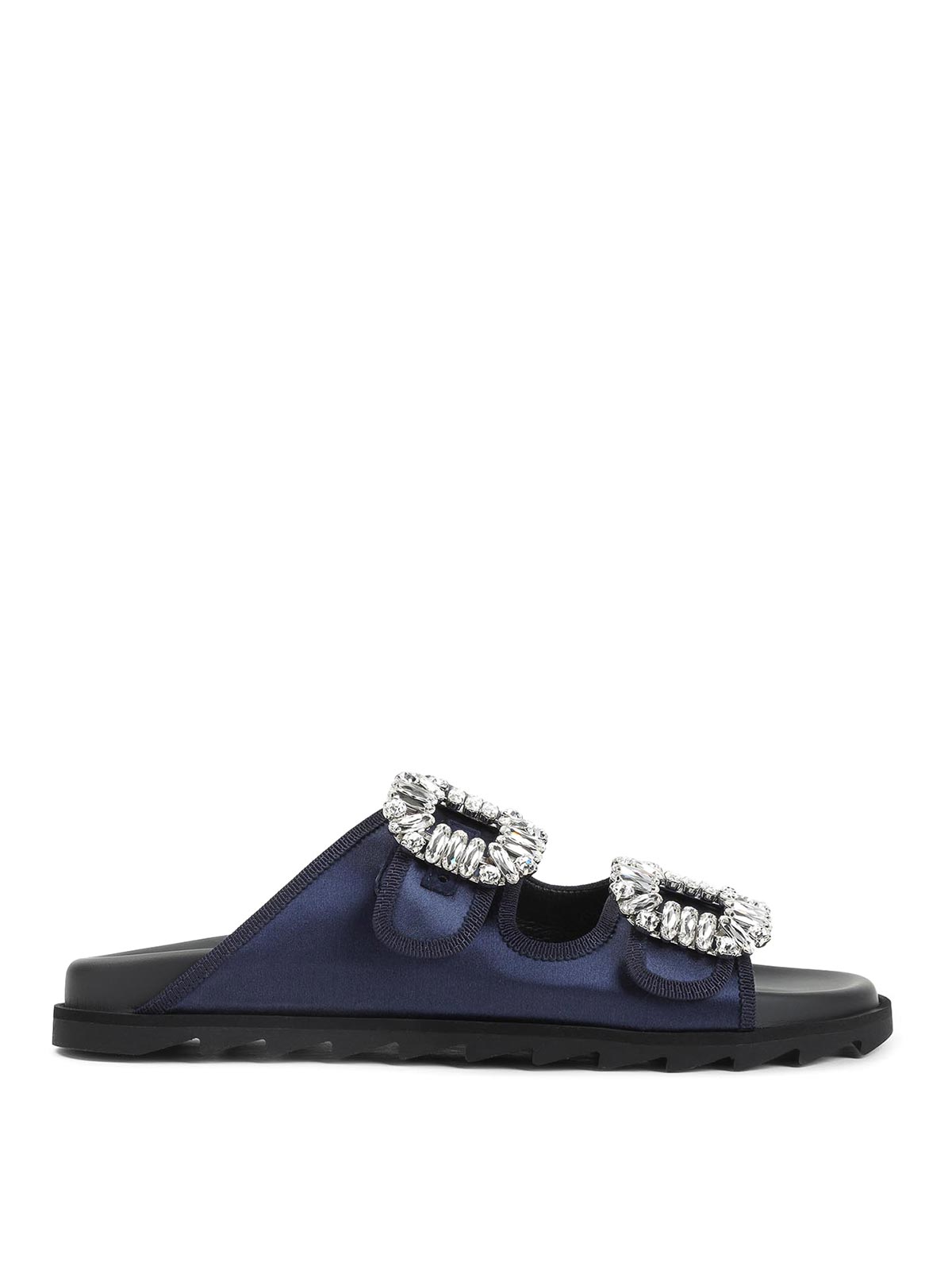 Roger Vivier Slidy Strass Bord Gros Mules In Blue