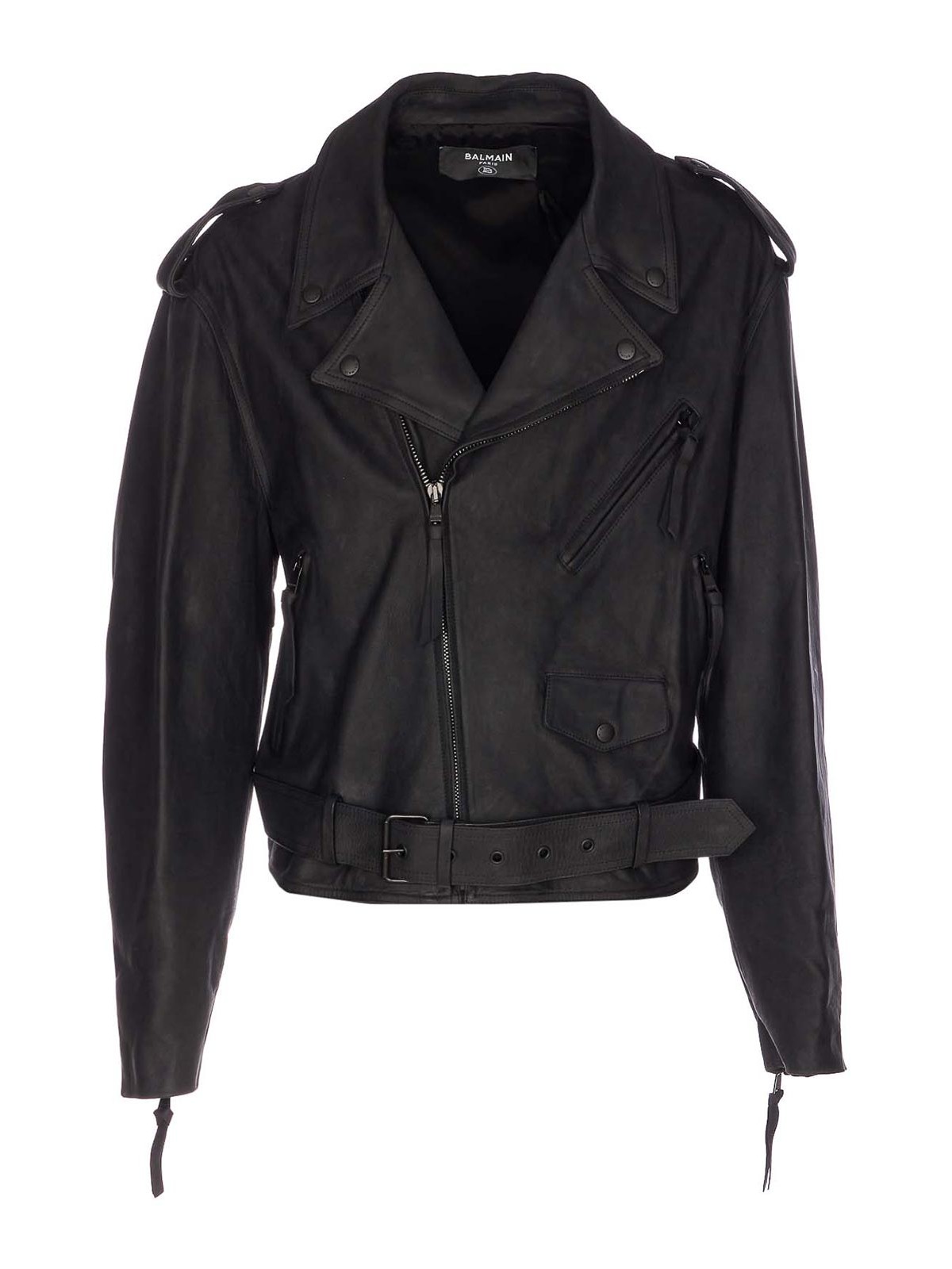 Balmain Cowskin Biker Jacket In Black