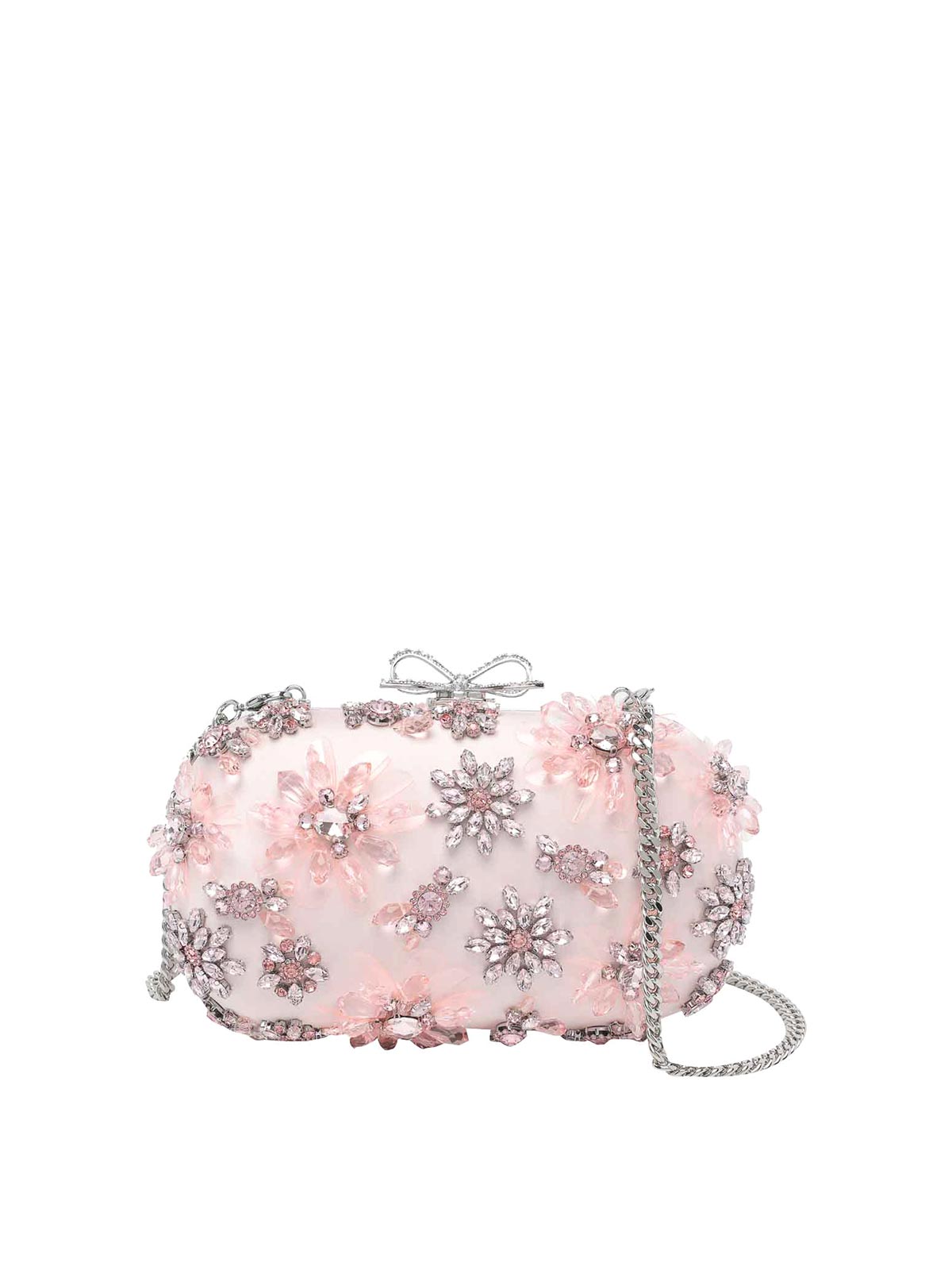 Self-portrait Floral Crystal Clutch In Nude
