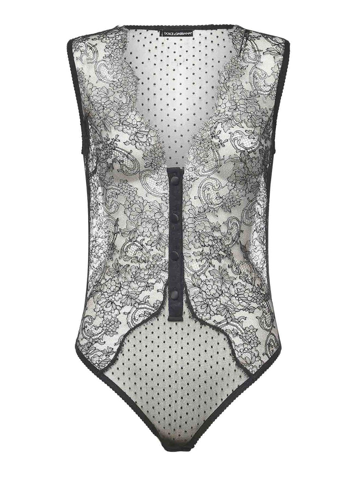 Dolce & Gabbana Textured Plumetis Bodysuit In Black