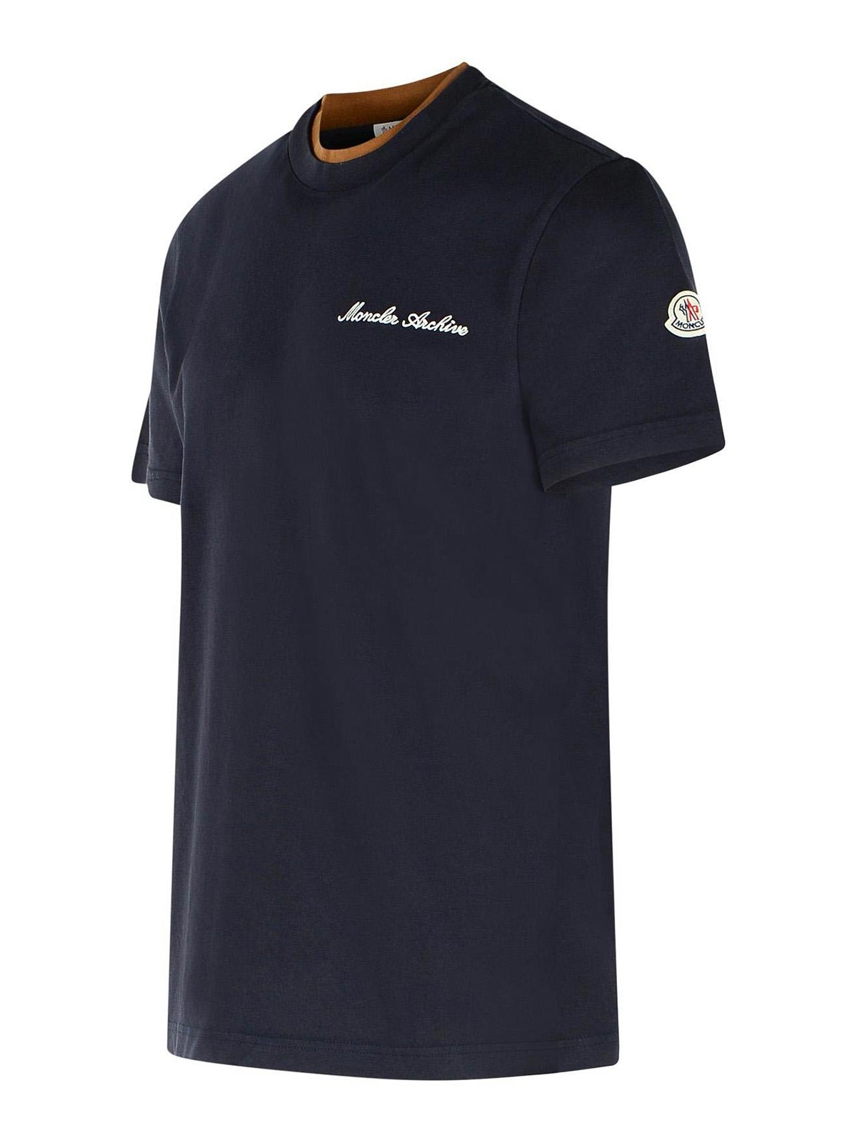 Moncler Navy Blue Cotton Embroidered Logo T-Shirt|0918C0001589AYY742