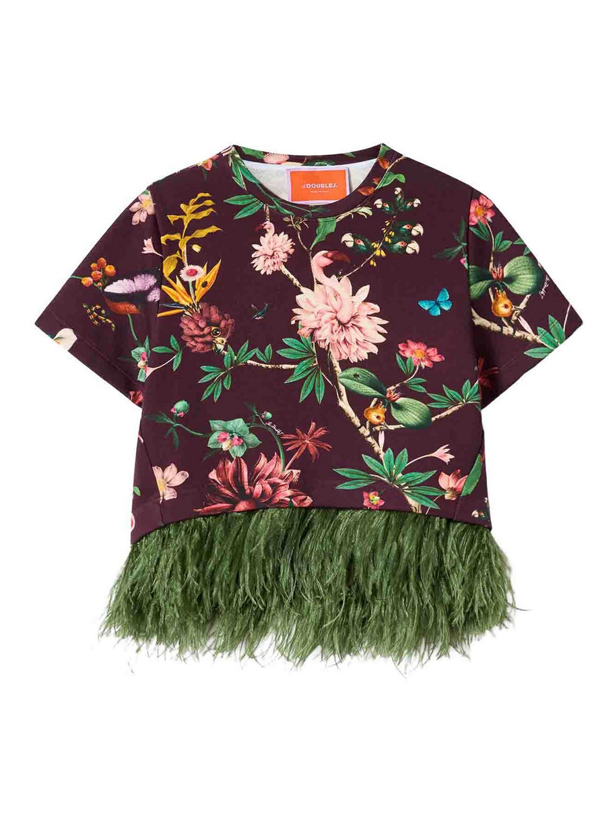 La Doublej La Scala Ostrich Feather T-shirt In Multi