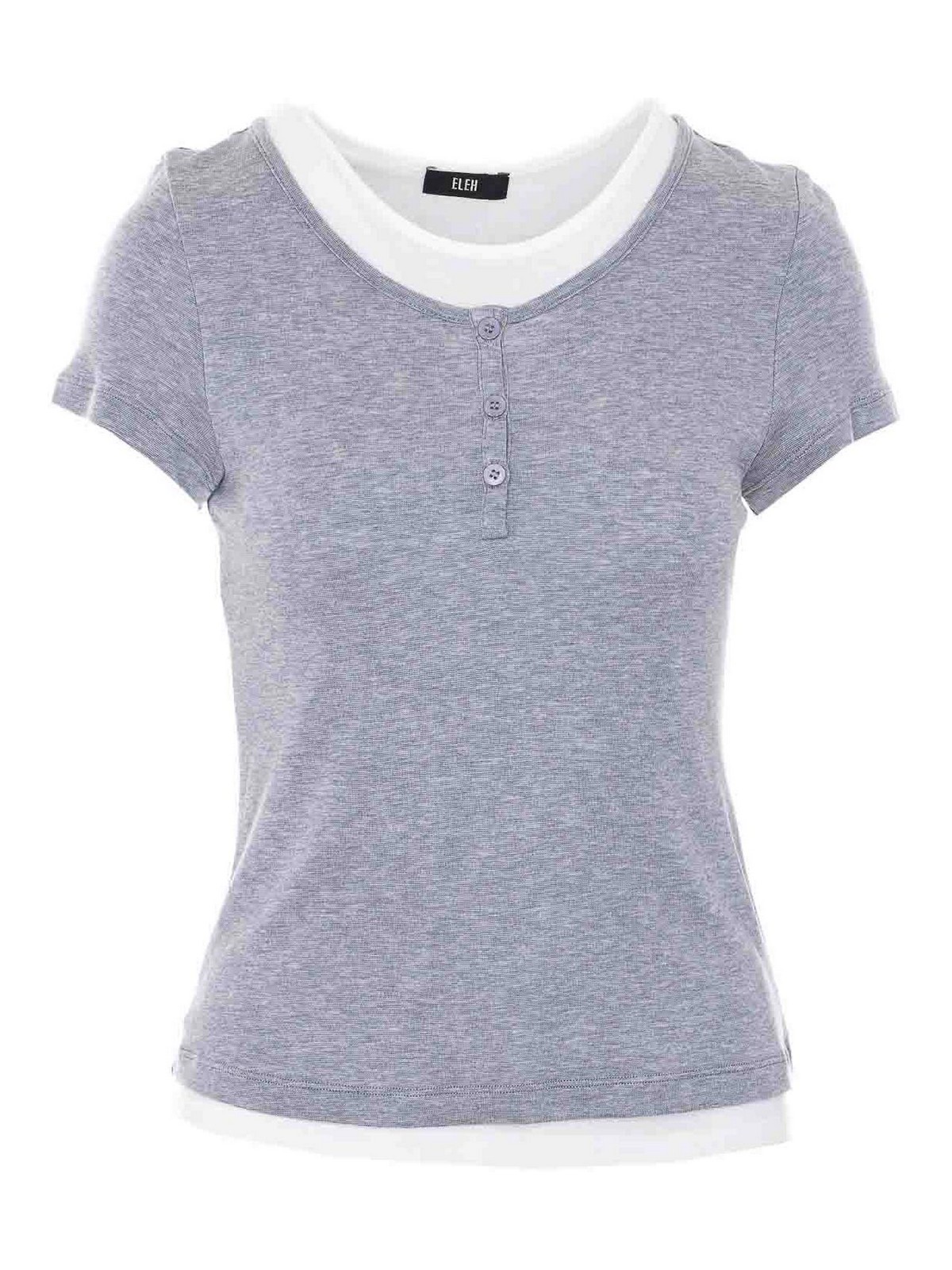 Eleh White And Grey Henley T-shirt In Gray