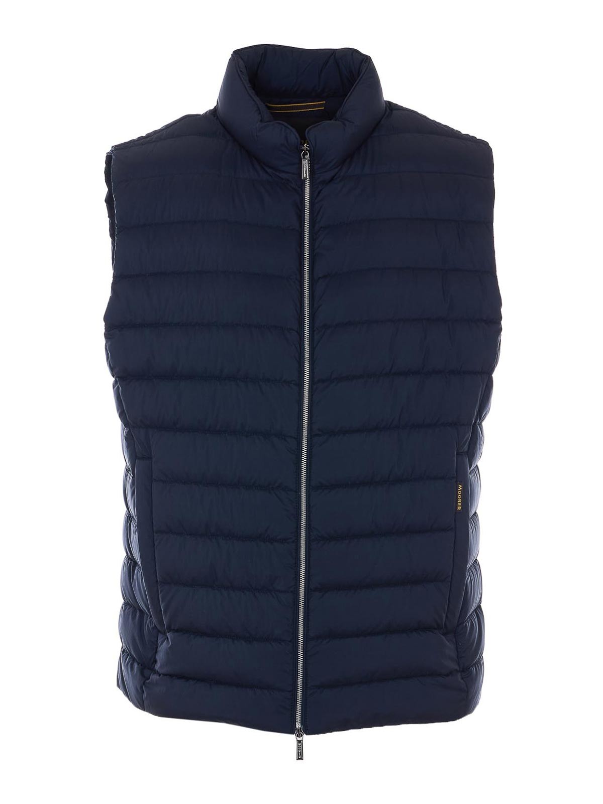 Moorer Dark Blue Calaf Vest With Frontal Zip Closure In Black