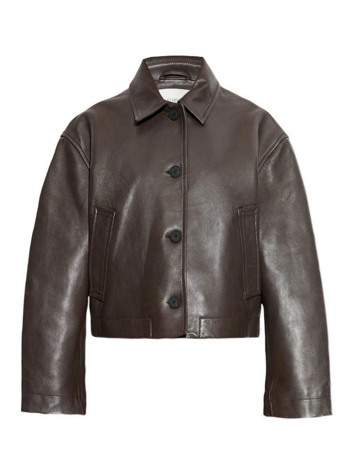 Studio Nicholson Hain Leather Jacket In Brown