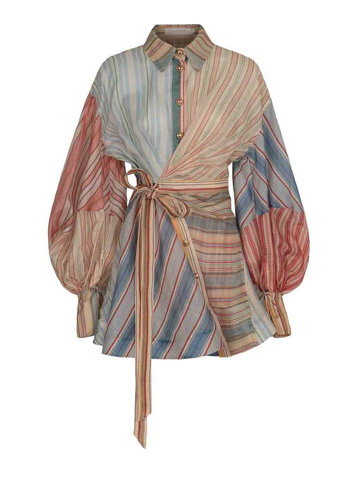 Zimmermann Rebellion Linen And Silk Mini Dress In Multi