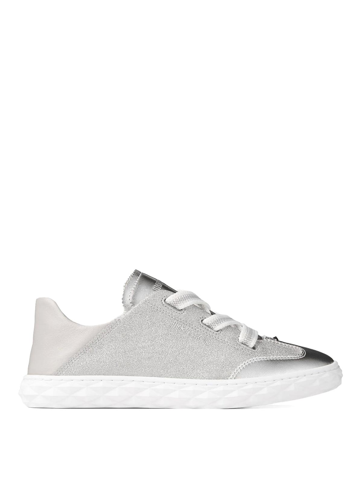 Jimmy Choo Diamond Light Leather Sneakers In Silver
