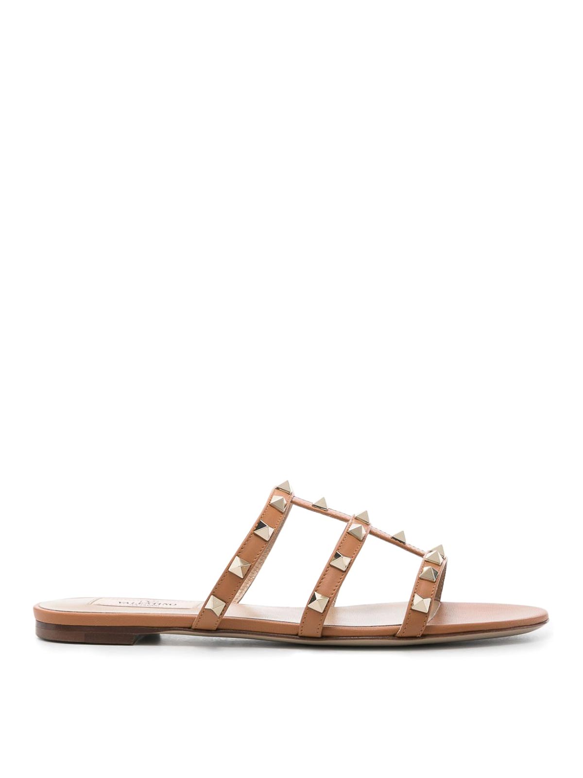 Valentino Garavani Rockstud Leather Sandals In Brown