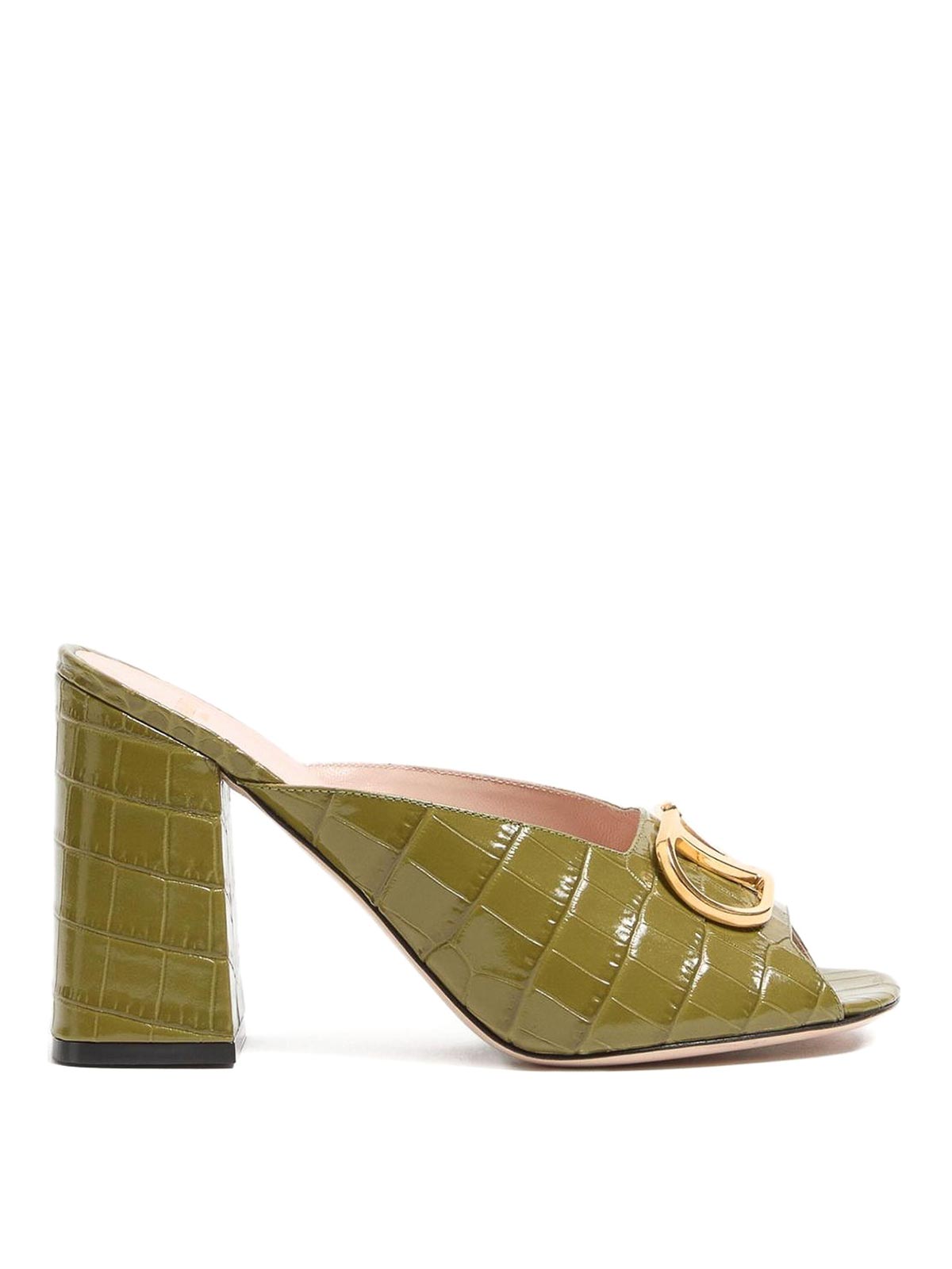 Valentino Garavani Vlogo Signature Leather Mules In Green