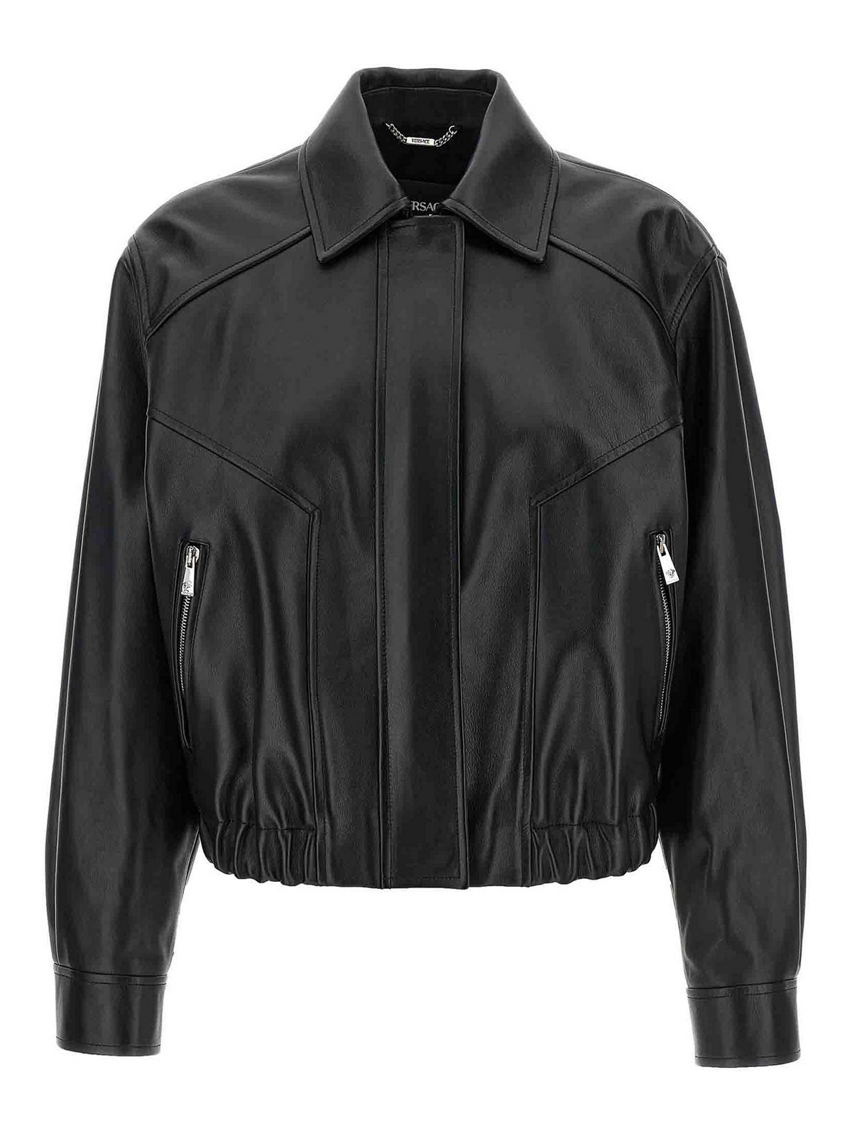 Versace Leather Blouson In Black