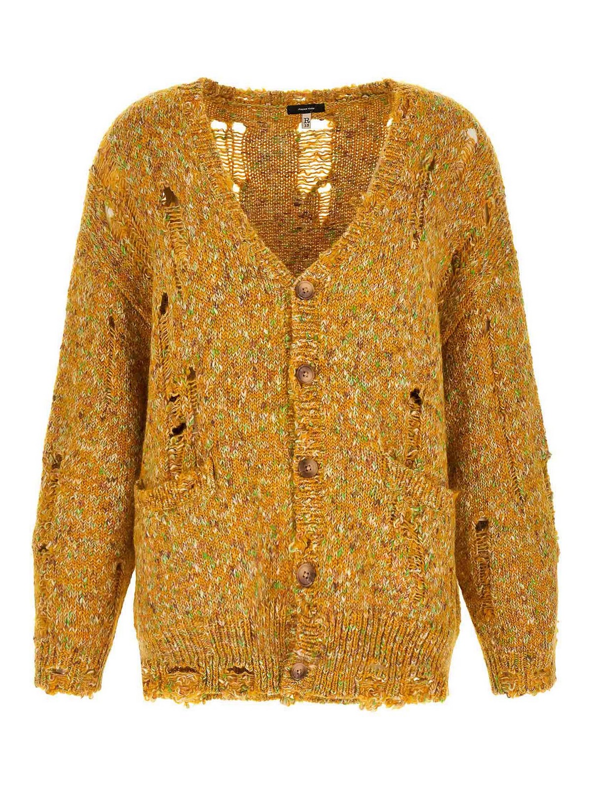 R13 Torn Cardigan In Yellow