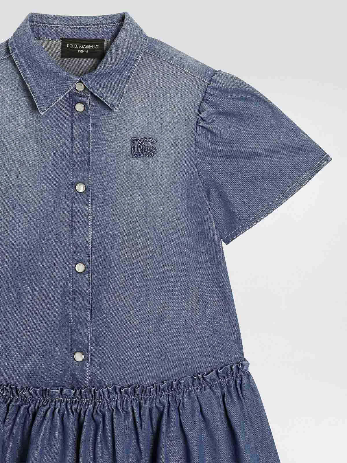 Dolce & Gabbana Ruffled Denim Dress In Blue