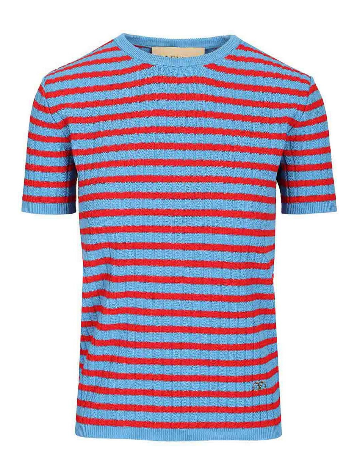 Valentino Ribbed And Striped Cotton T-shirt In Purple