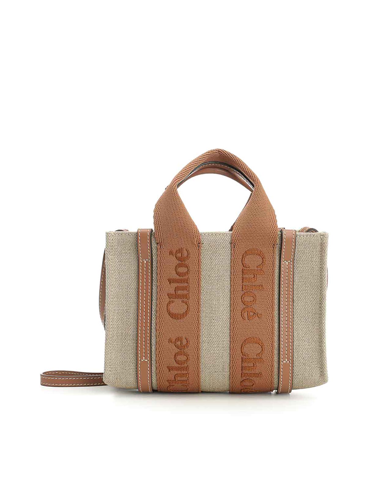 Chloé Woody Mini Linen Tote Bag In Sand