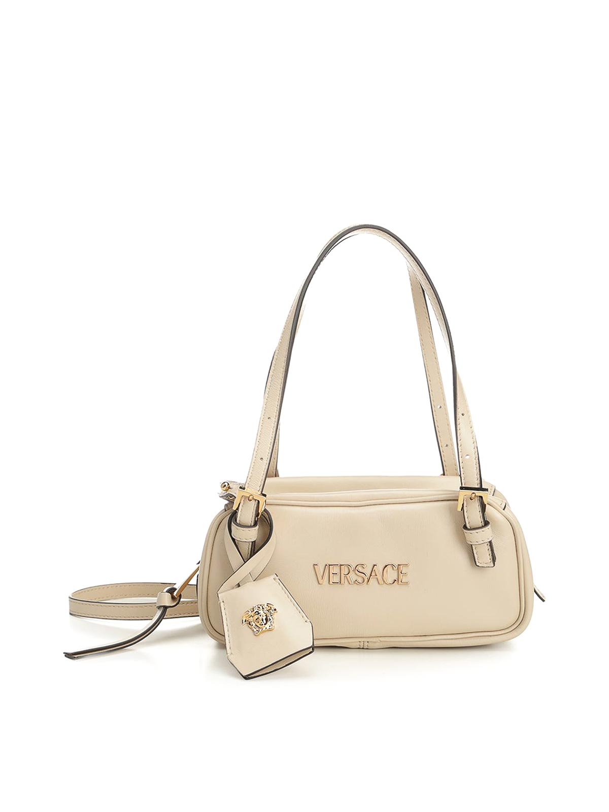 Versace Tag Mini Bowling Bag In Sand