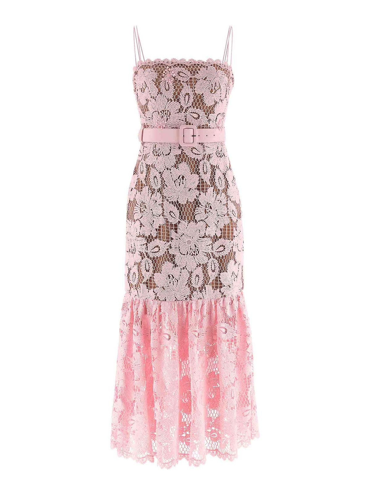 Abito midi in pizzo crochet rosa SELF-PORTRAIT
