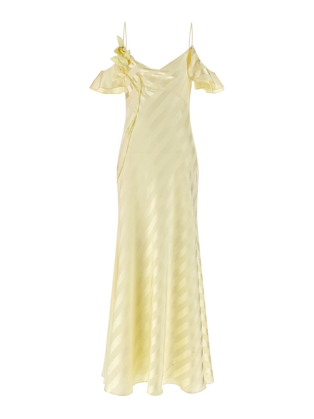 SELF-PORTRAIT Yellow Satin Striped Maxi Dress