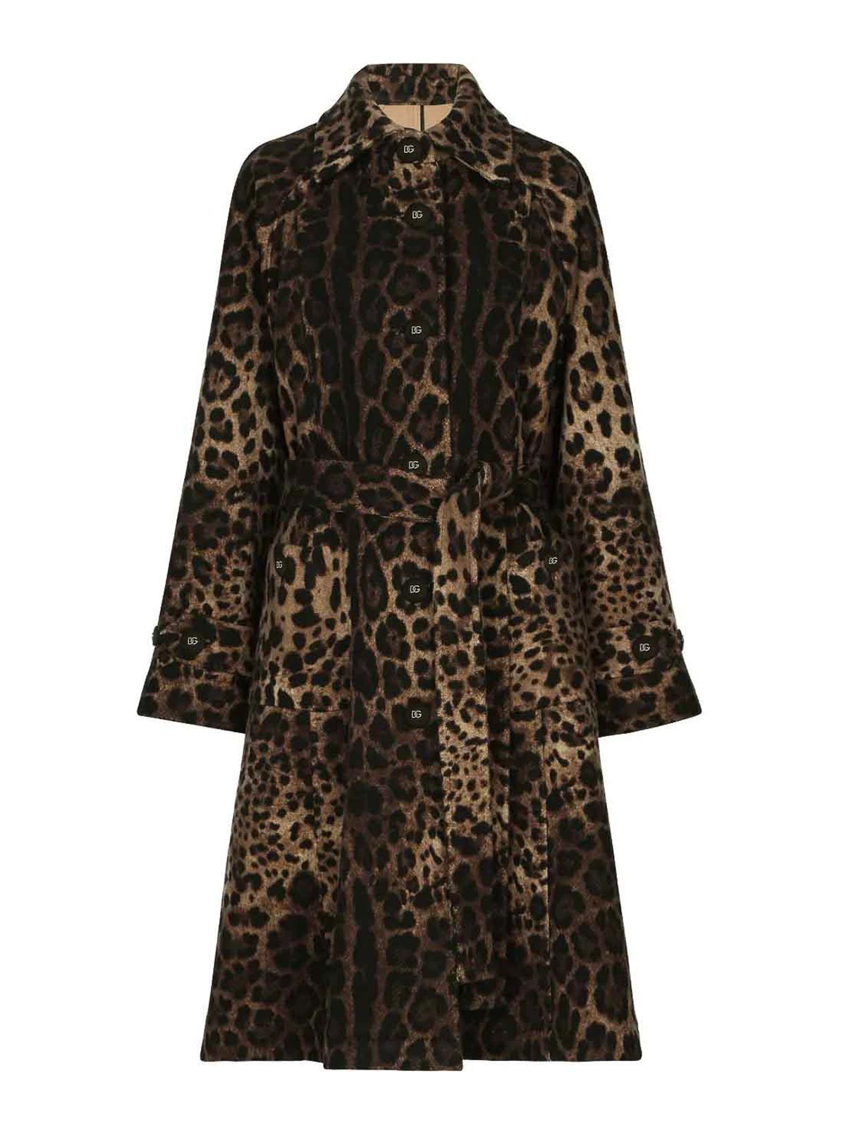 Cappotto con stampa leopardata e cintura
