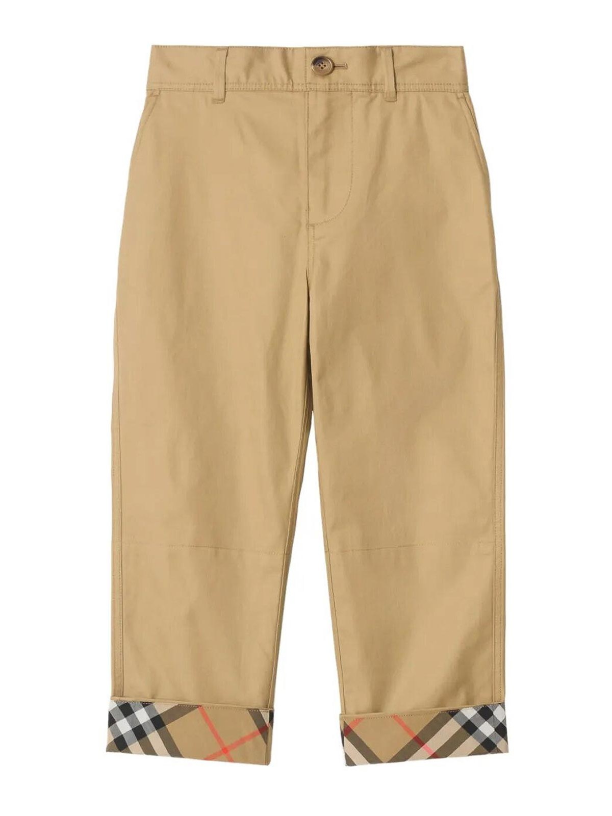 Pantaloni in cotone con risvolto a quadri