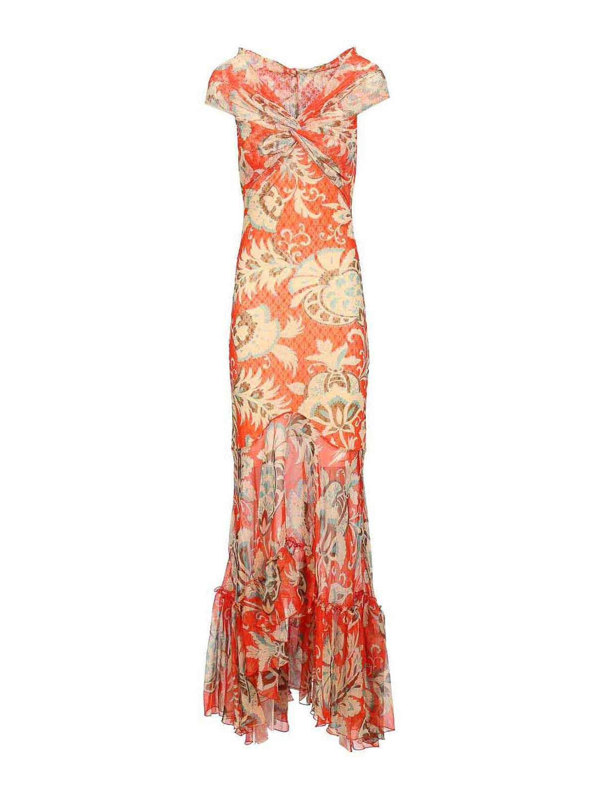 Etro Long Dress With Bardot Neckline And Print In Red