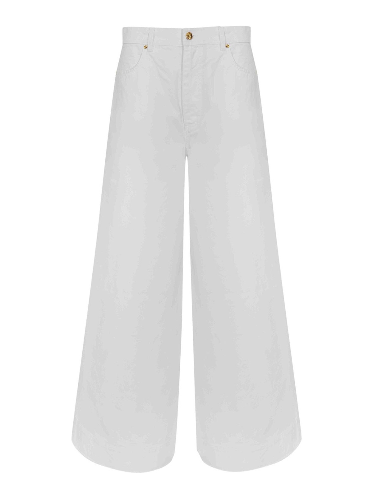 Pantalone In Denim Di Cotone A Gamba Larga
