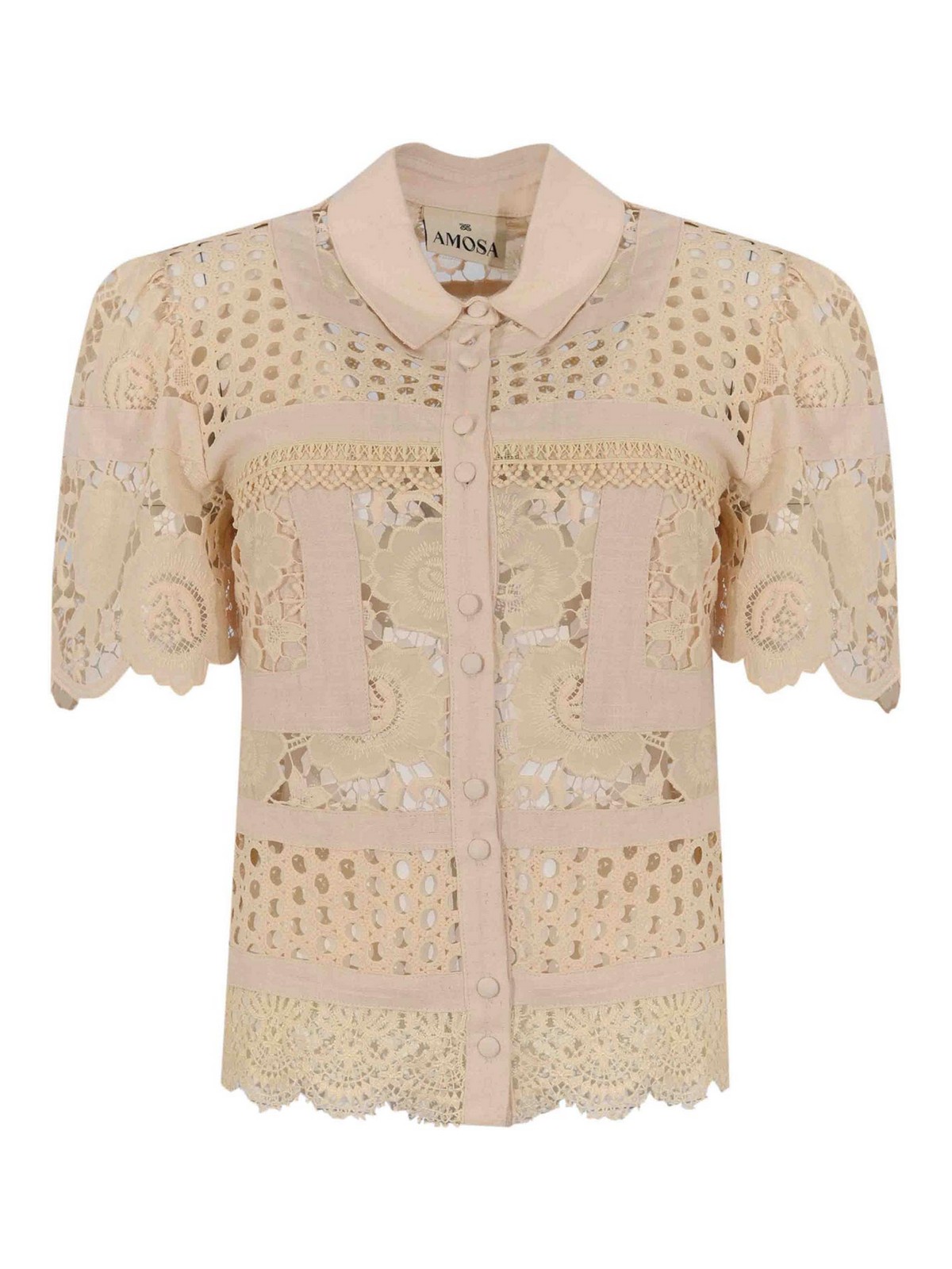 Camicia In Pizzo Di Misto Lino E Cotone