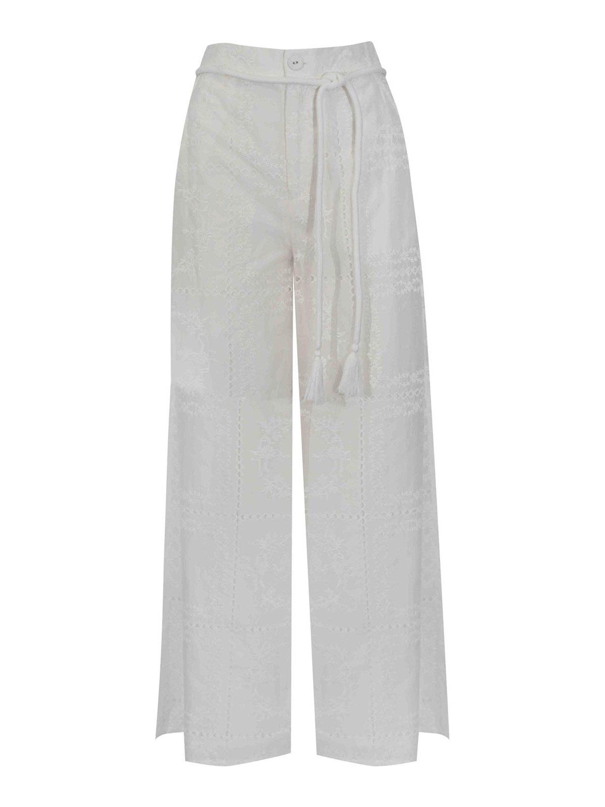 Pantalone In Misto Lyocell Con Ricami