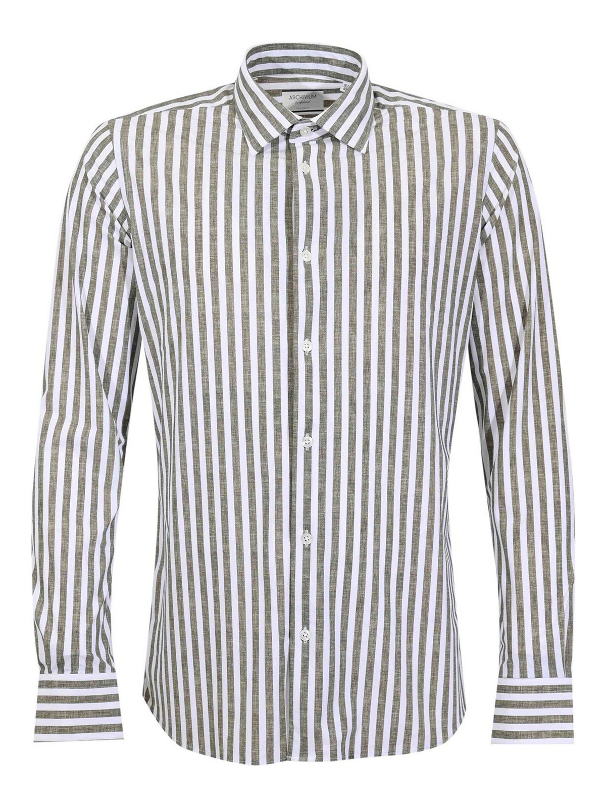 Camicia A Righe Effetto Lino Army Green