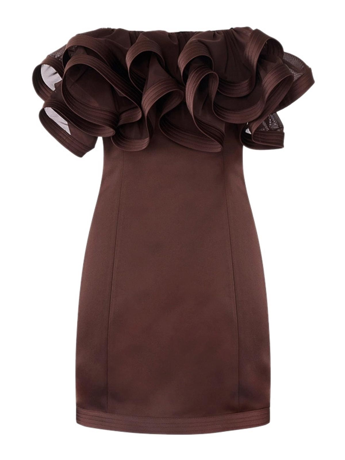 Vestito Corto In Duchesse Con Maxi Ruche