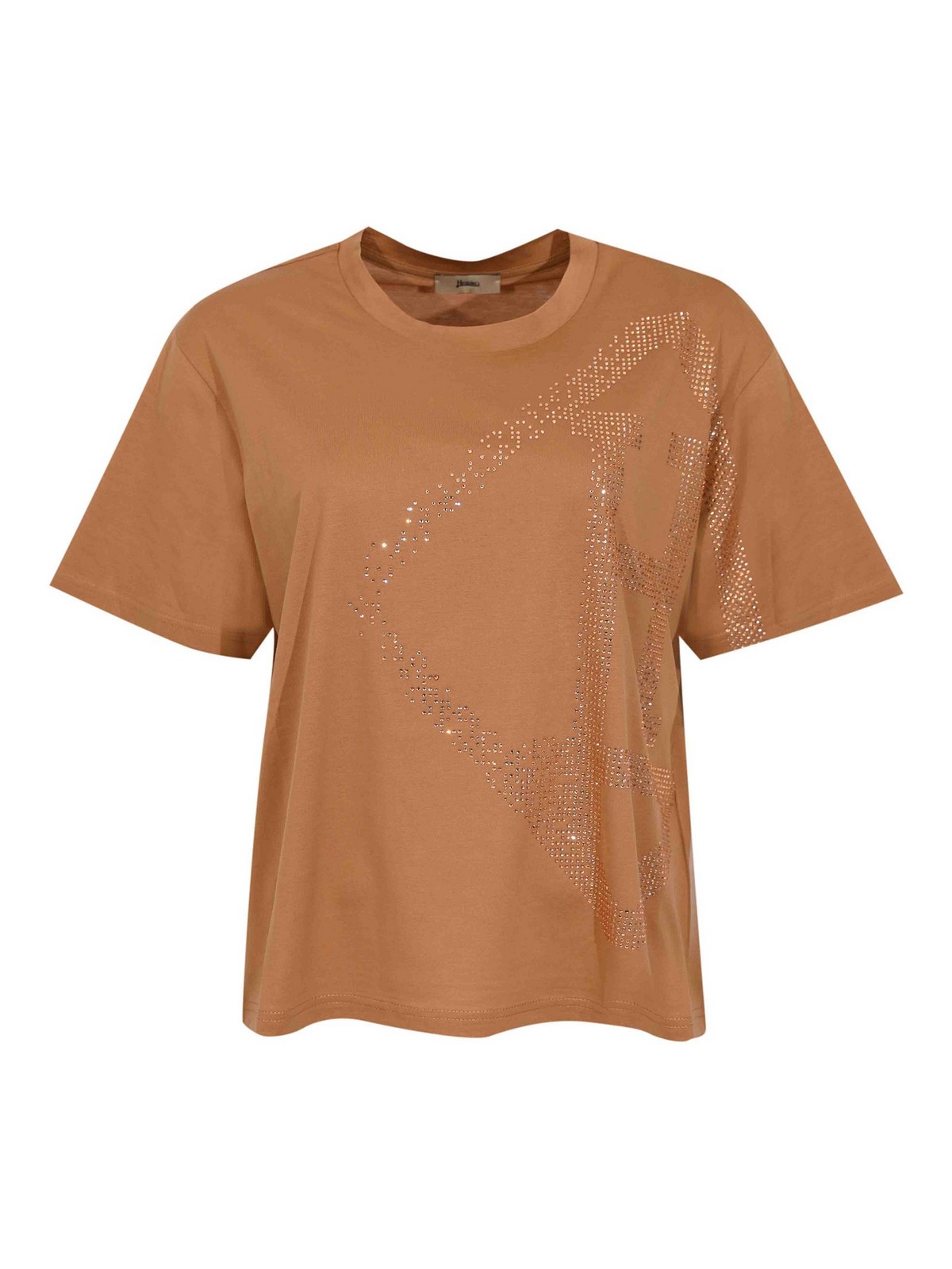 T-Shirt In Cotone Con Logo Glitter Cammello