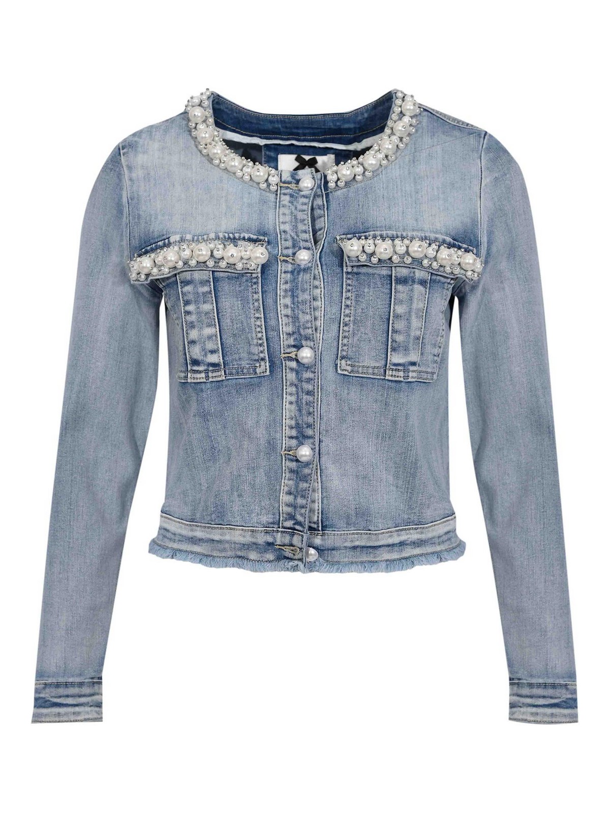 Giubbino Di Jeans Con Ricamo Perle