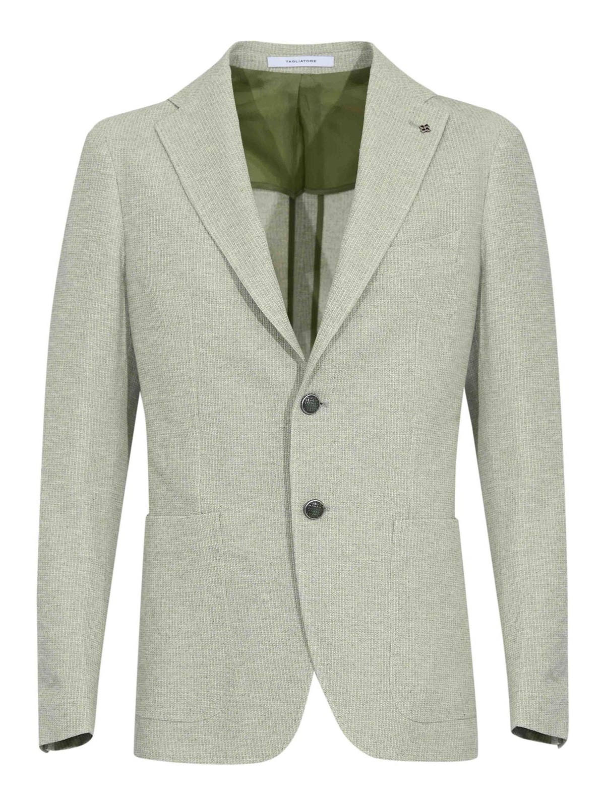 Giacca Monopetto In Misto Cotone Verde/Panna