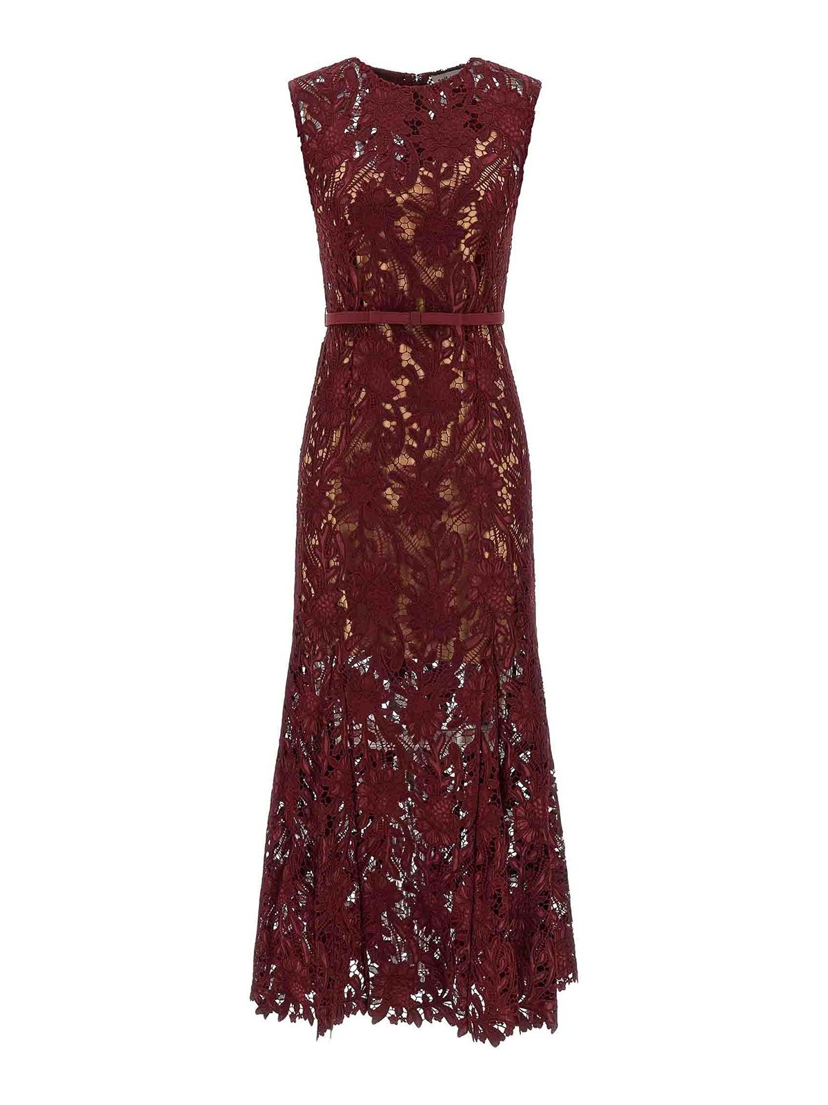 Abito midi in pizzo guipure bordeaux