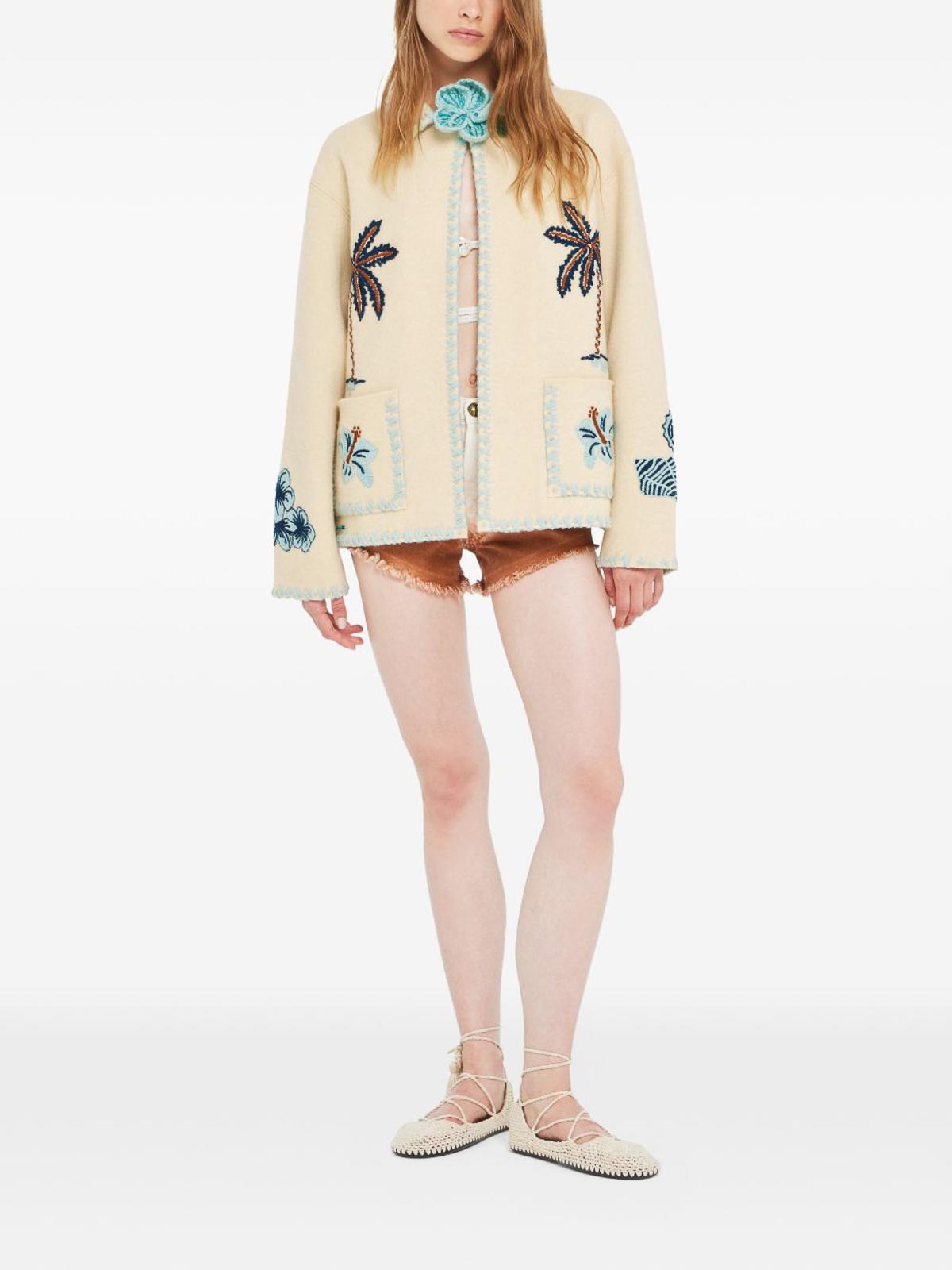 Alanui Cream Remember Me Embroidered Wool Jacket In White