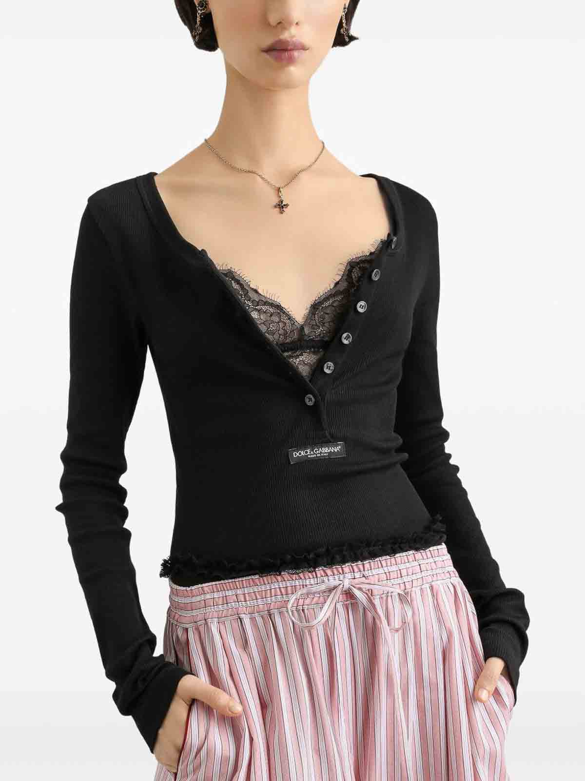 Dolce & Gabbana Ribbed cotton henley t-shirt|F8W44TFU7AVN0000