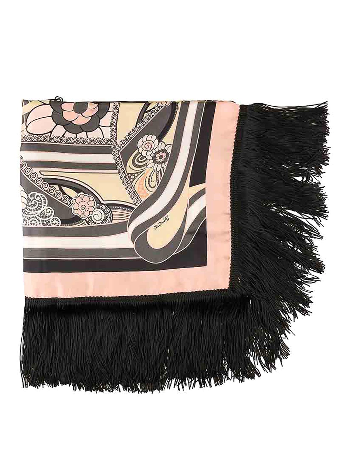 La Doublej Reversible Fringe Carre Scarf In Black