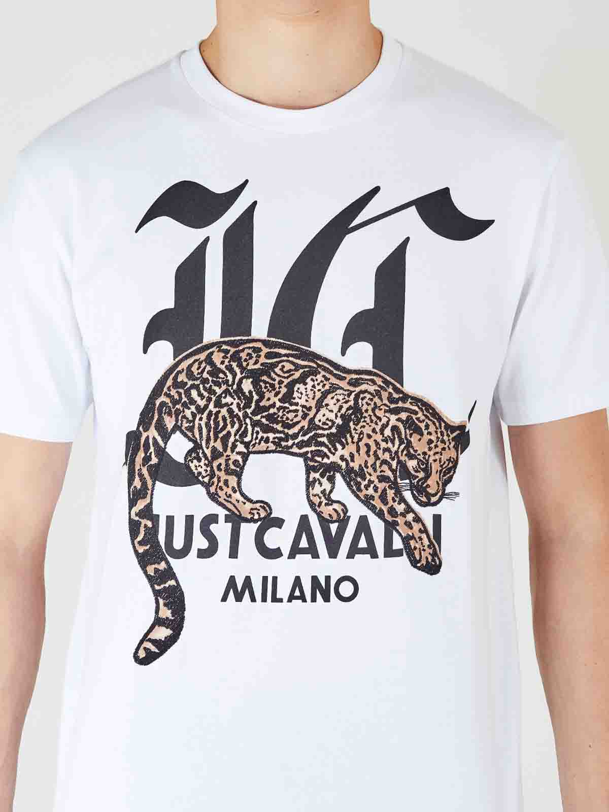 Just Cavalli Leopard Logo T-shirt - Men|77OAHA02CJ718WHITE