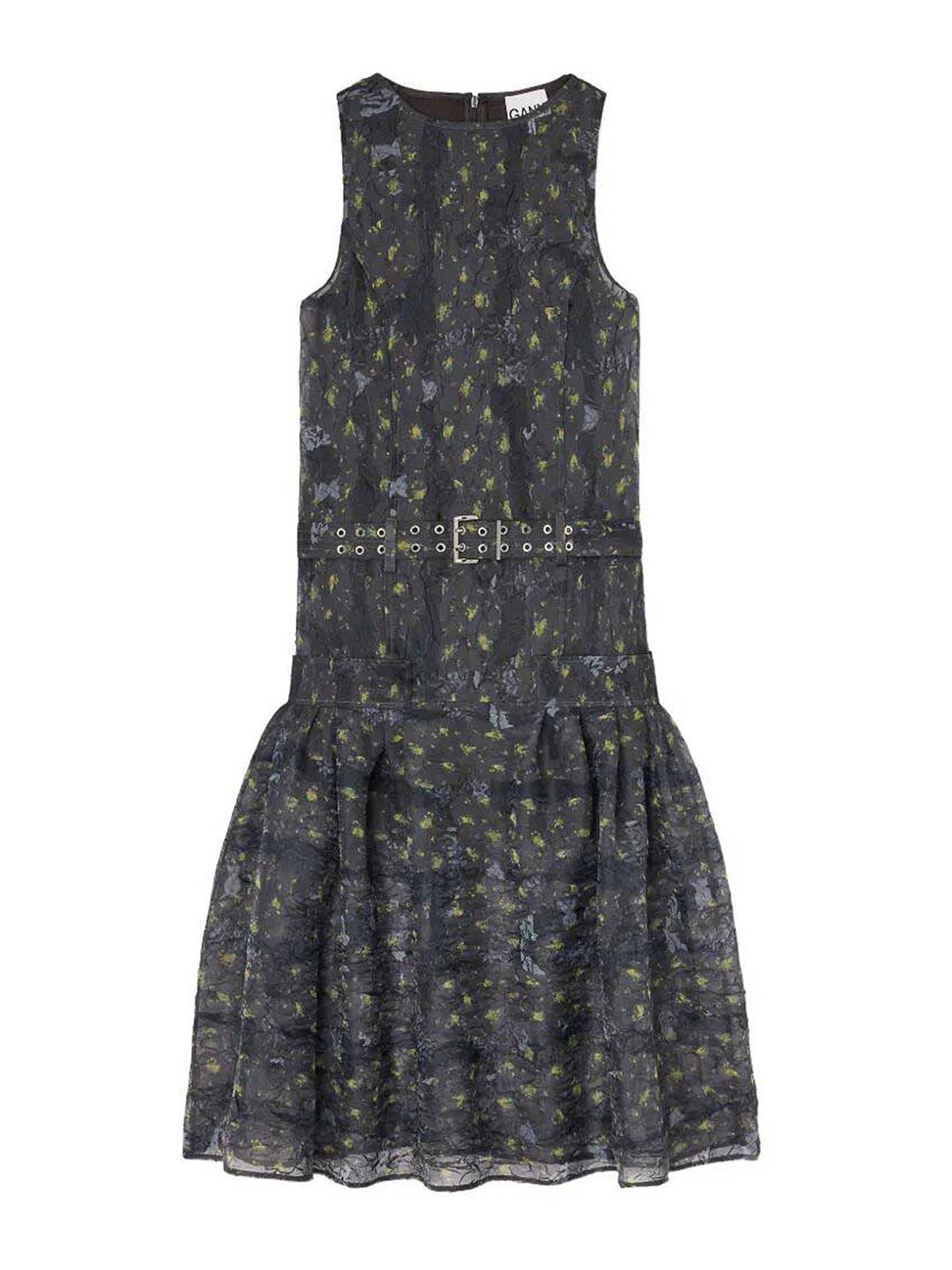 Vestito lungo con cintura in organza Shibori
