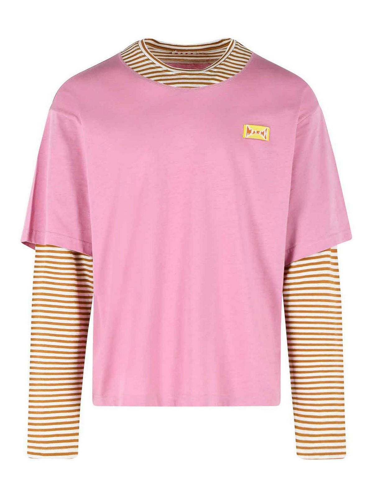 T-shirt rosa in lino e cotone doppio strato